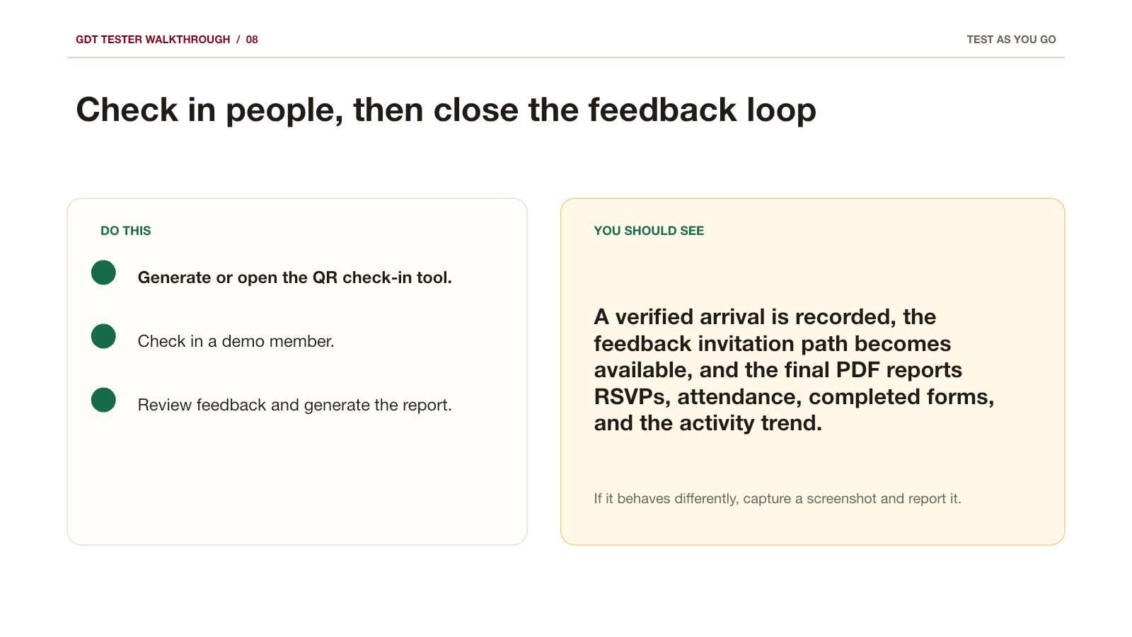Organization testing flow: close the feedback loop